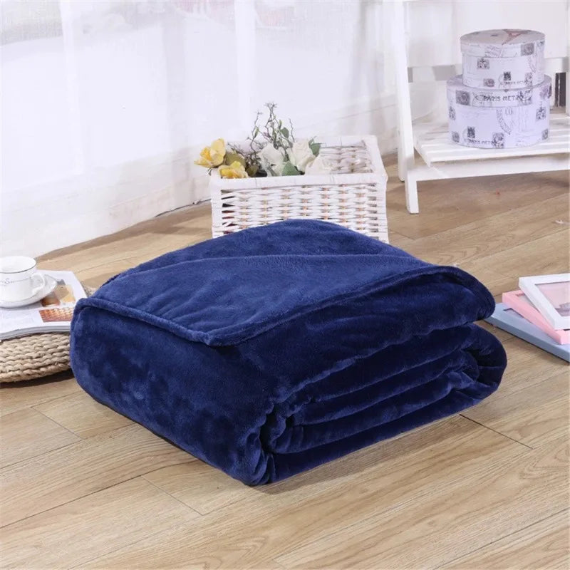 Coral Fleece Flannel Blankets for Beds Solid Blue Pink Soft Warm Thin Bedspread Sofa Cover Faux Fur Plaid Blanket