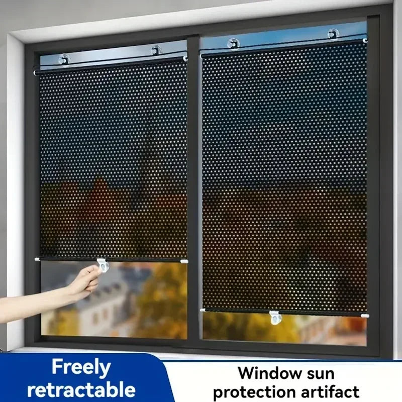 Rideau pare-soleil télescopique à ventouses, store occultant et isolant thermique pour protection solaire