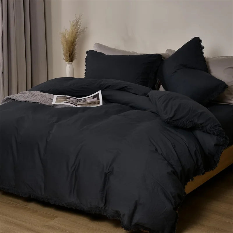 Housse de couette unie 100 % coton lavé