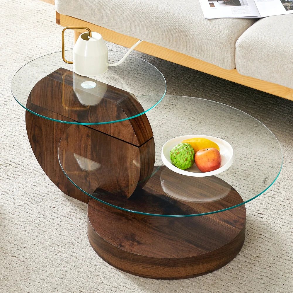 Table basse moderne et minimaliste en verre trempé, design à plusieurs niveaux avec support en MDF de haute qualité, large choix de couleurs