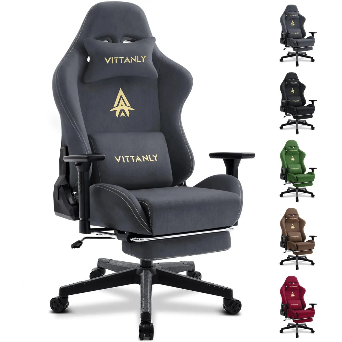 Fauteuil de jeu et de bureau respirant Vittanly, chaise de bureau en tissu de haute qualité, ajustable et pivotante avec repose-pieds