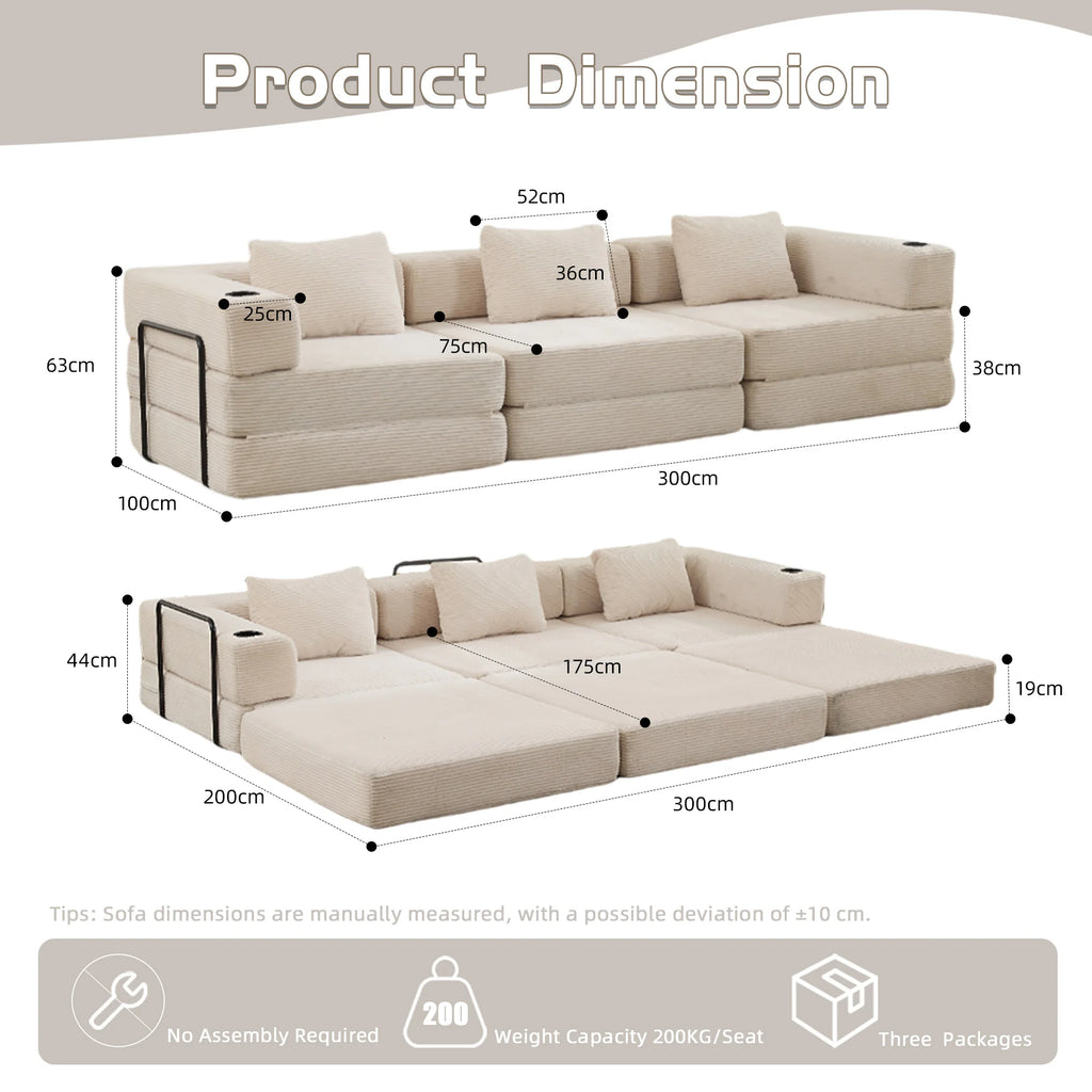 Canapé modulable d'angle avec porte-gobelets, canapé convertible modulable en velours côtelé, canapé relax gain de place sans montage pour salon, dortoir, bureau, jeu vidéo, lecture, canapé d'angle multifonction