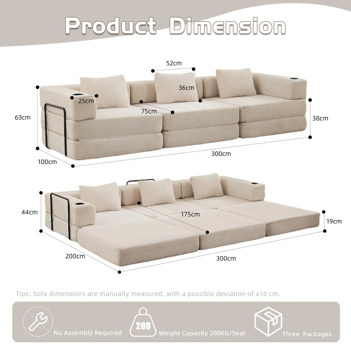 Canapé modulable d'angle avec porte-gobelets, canapé convertible modulable en velours côtelé, canapé relax gain de place sans montage pour salon, dortoir, bureau, jeu vidéo, lecture, canapé d'angle multifonction