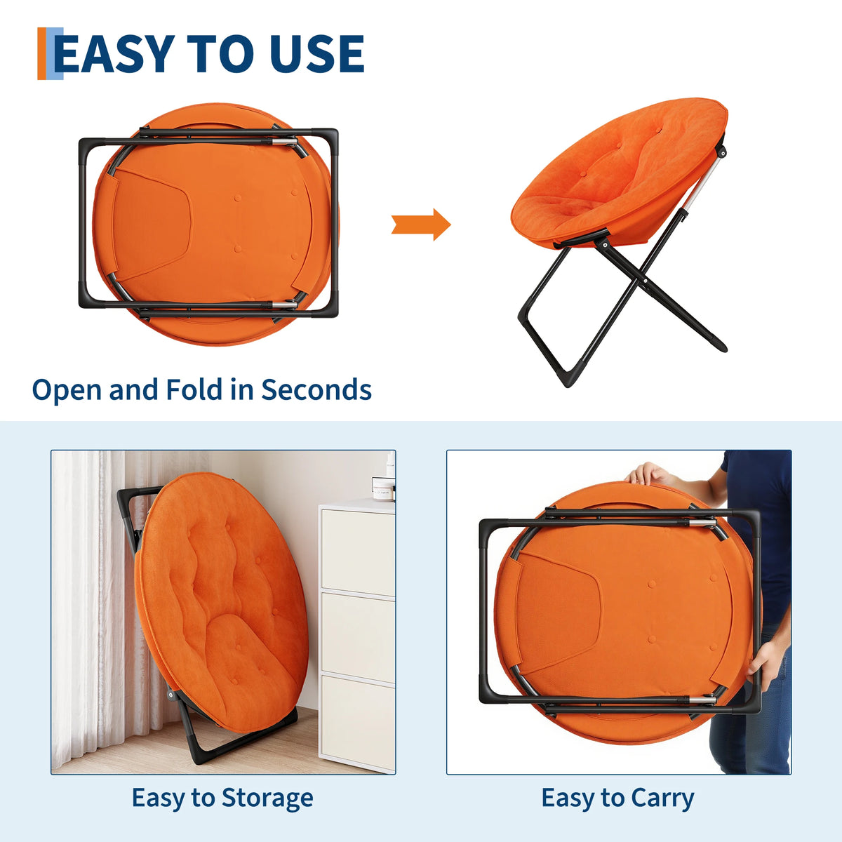 Fauteuil de détente XXL en tissu pelucheux, pliable
