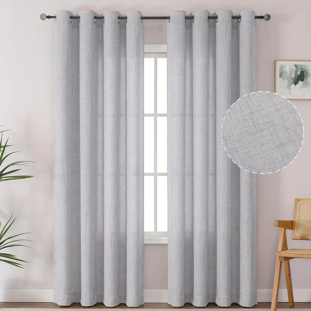 1 rideau voilage style lin, style japonais / vintage pour salon, chambre, café, translucide