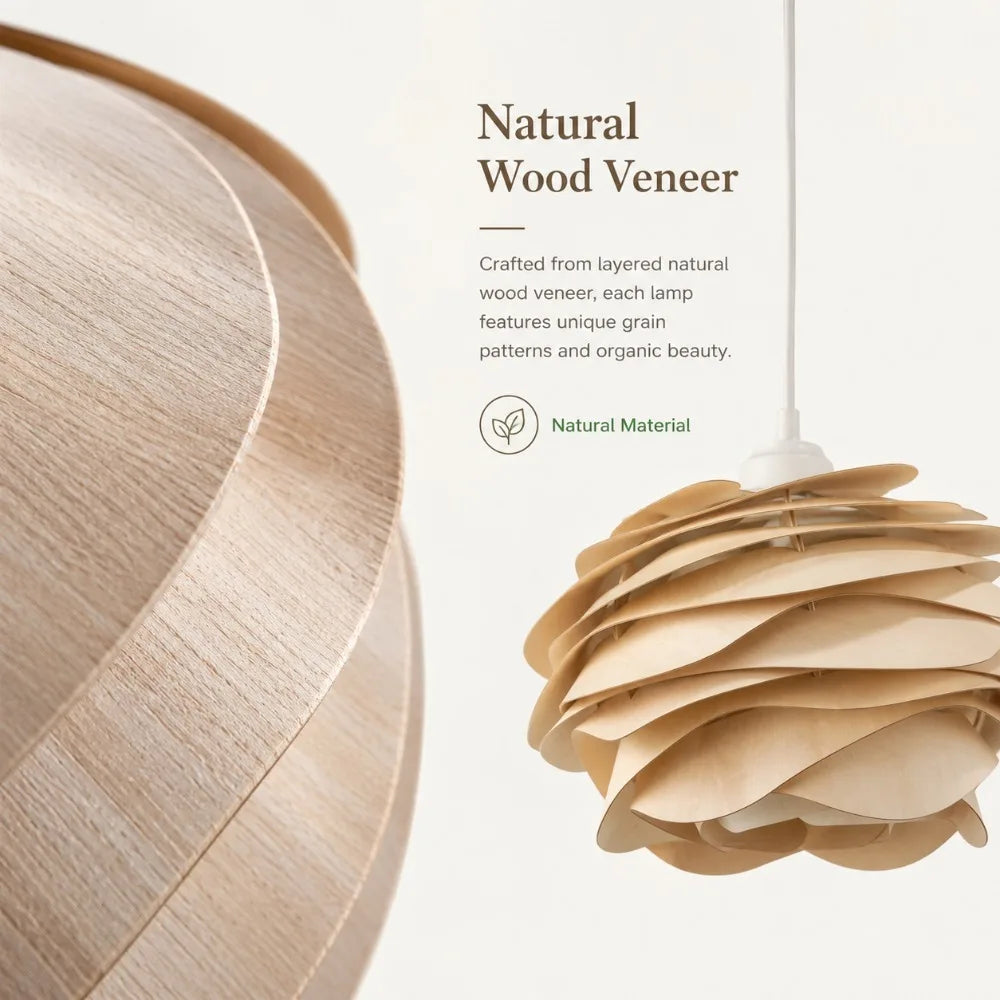 Lustre de plafond moderne nordique en bois en forme de pétale