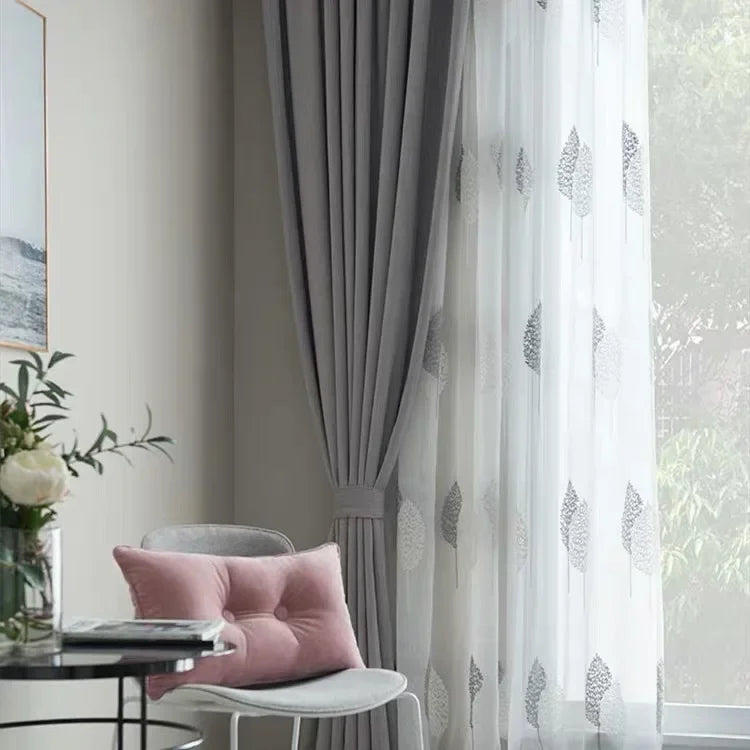 Rideau voile en tulle transparent blanc motif arbre (1 pièce) pour salon, balcon et chambre, voilage brodé moderne et translucide pour fenêtre