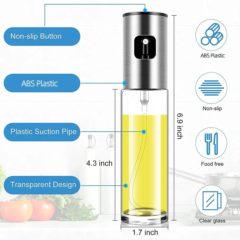 Pulvérisateur d'huile en verre avec pompe anti-fuites - Bouteille spray pour huile d'olive, vinaigre et condiments - Distributeur et spray d'assaisonnement pour cuisine, barbecue, air fryer et grillades