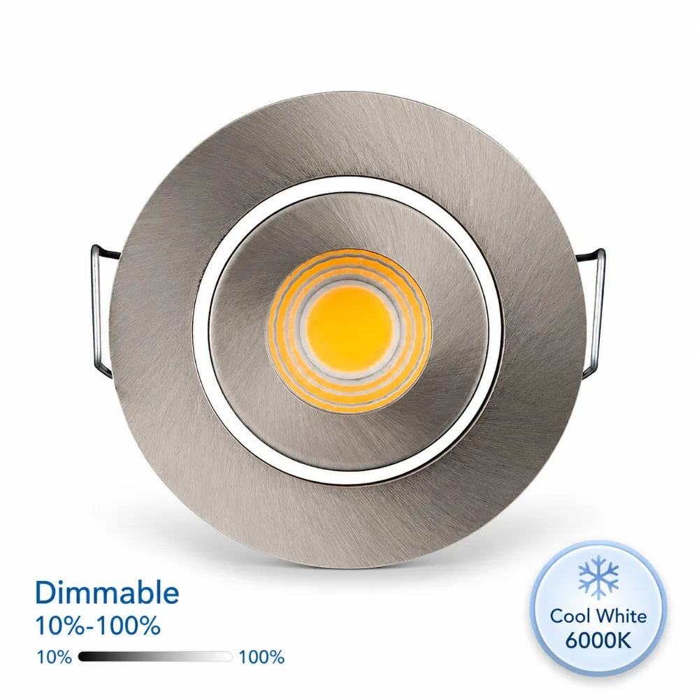 Mini spot LED encastré JOYINLED 3W - Projecteur de plafond orientable anti-éblouissement rond en nickel satiné, spot ultra-mince dimmable blanc froid 6000K, luminaire AC 220V pour salon, chambre, cuisine, meuble, couloir et éclairage intérieur