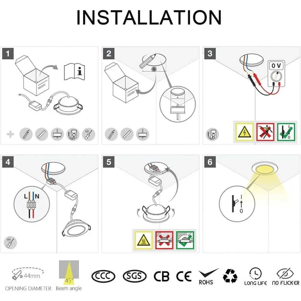 Mini spot LED encastré JOYINLED 3W - Projecteur de plafond orientable anti-éblouissement rond en nickel satiné, spot ultra-mince dimmable blanc froid 6000K, luminaire AC 220V pour salon, chambre, cuisine, meuble, couloir et éclairage intérieur