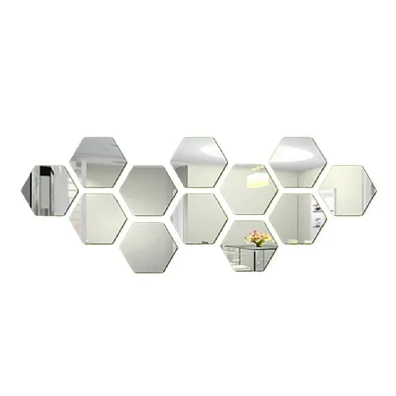 6/12pcs Acrylic Hexagonal Mirror DIY TV Background Wall Decoration Living Room Stickers Bedroom Bathroom Home Decoration