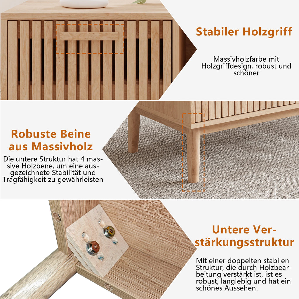 Table basse (100 x 50 x 43 cm) avec 1 tiroir et compartiment de rangement ouvert, table de salon moderne et minimaliste, bois naturel