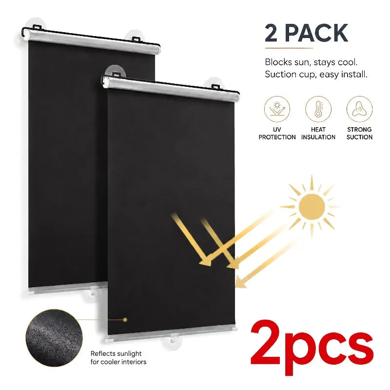 Stores occultants pare-soleil à ventouses puissantes sans perçage (lot de 2), rideaux enrouleurs automatiques avec revêtement en titane argenté