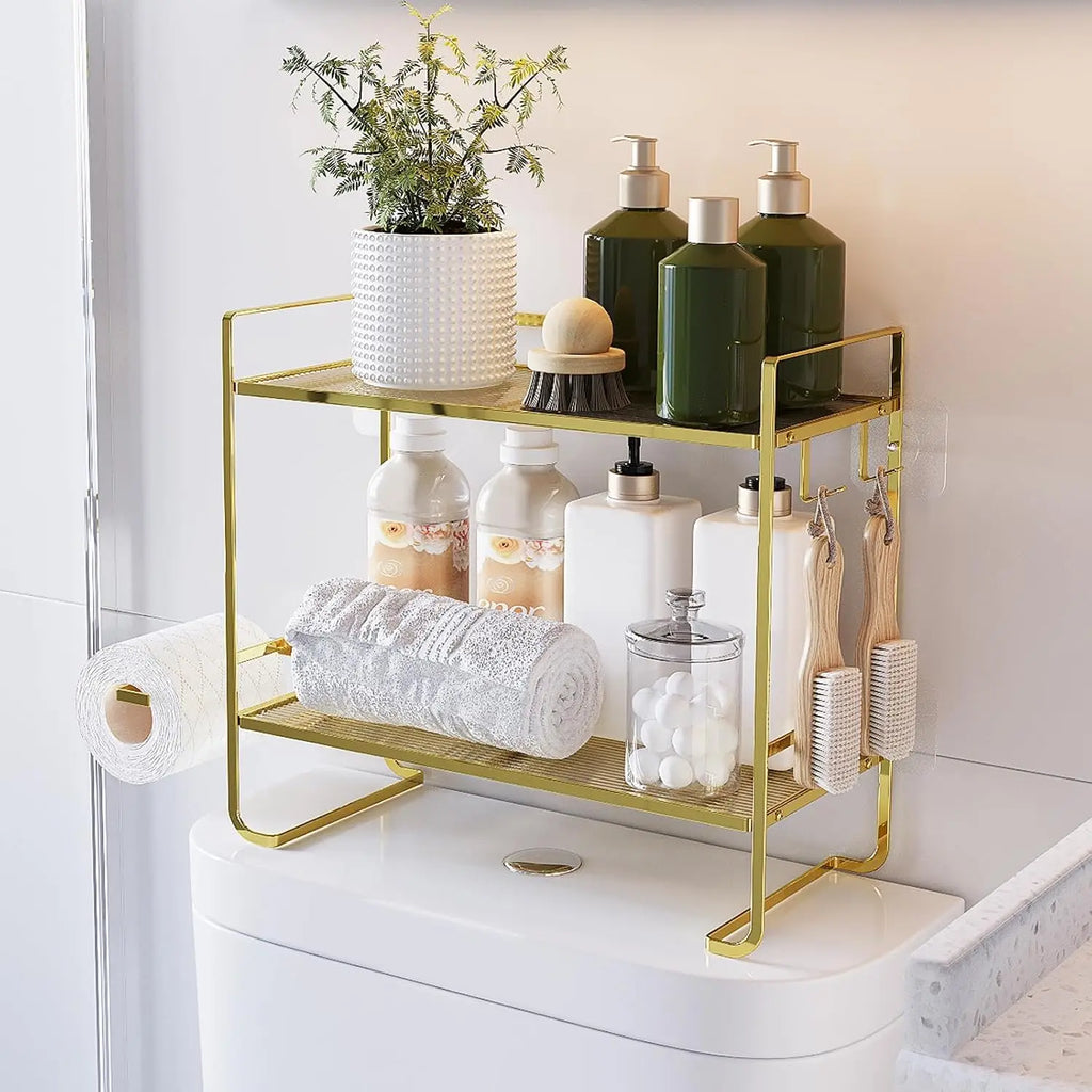 Étagère de Rangement 2 Niveaux au-dessus des Toilettes