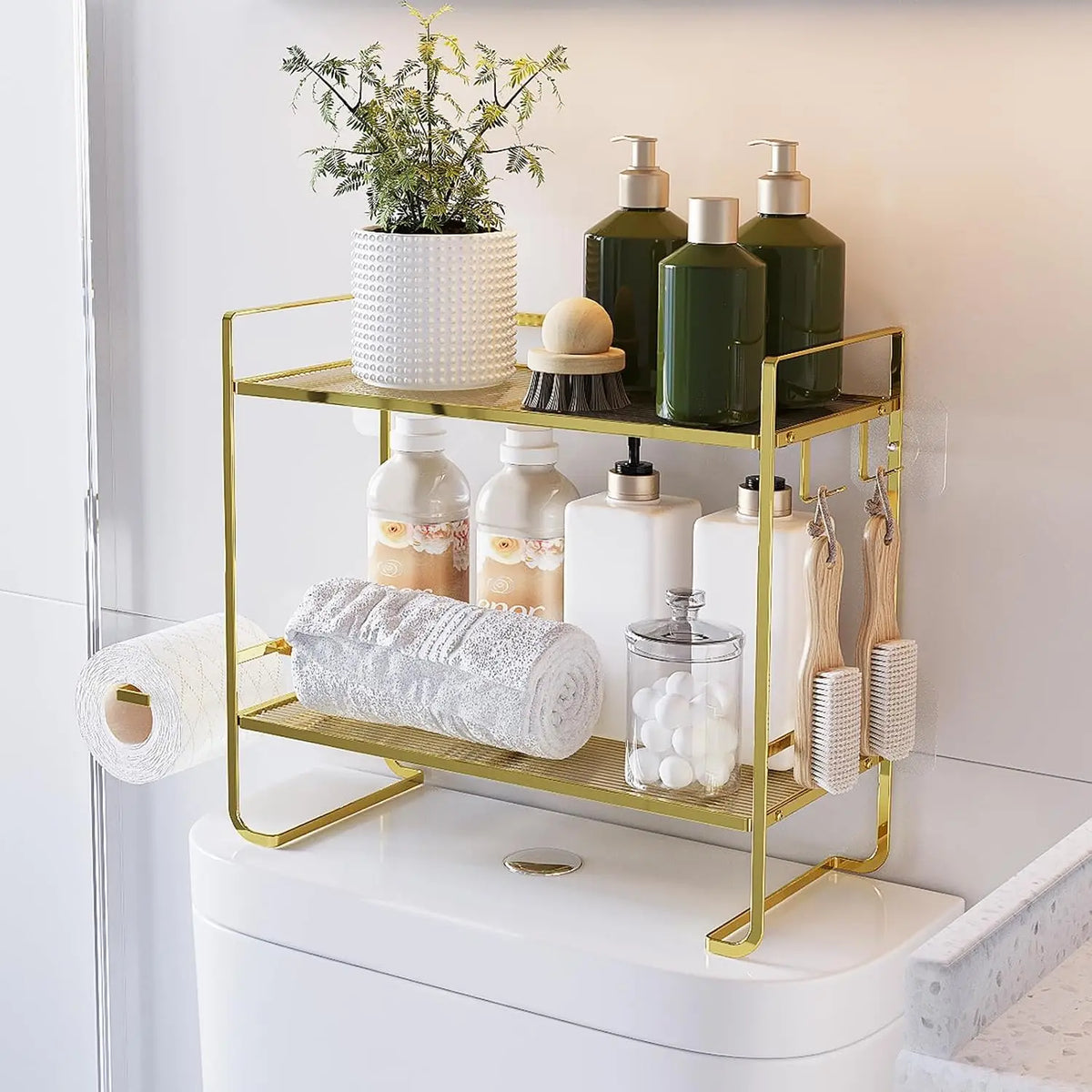 Étagère de Rangement 2 Niveaux au-dessus des Toilettes