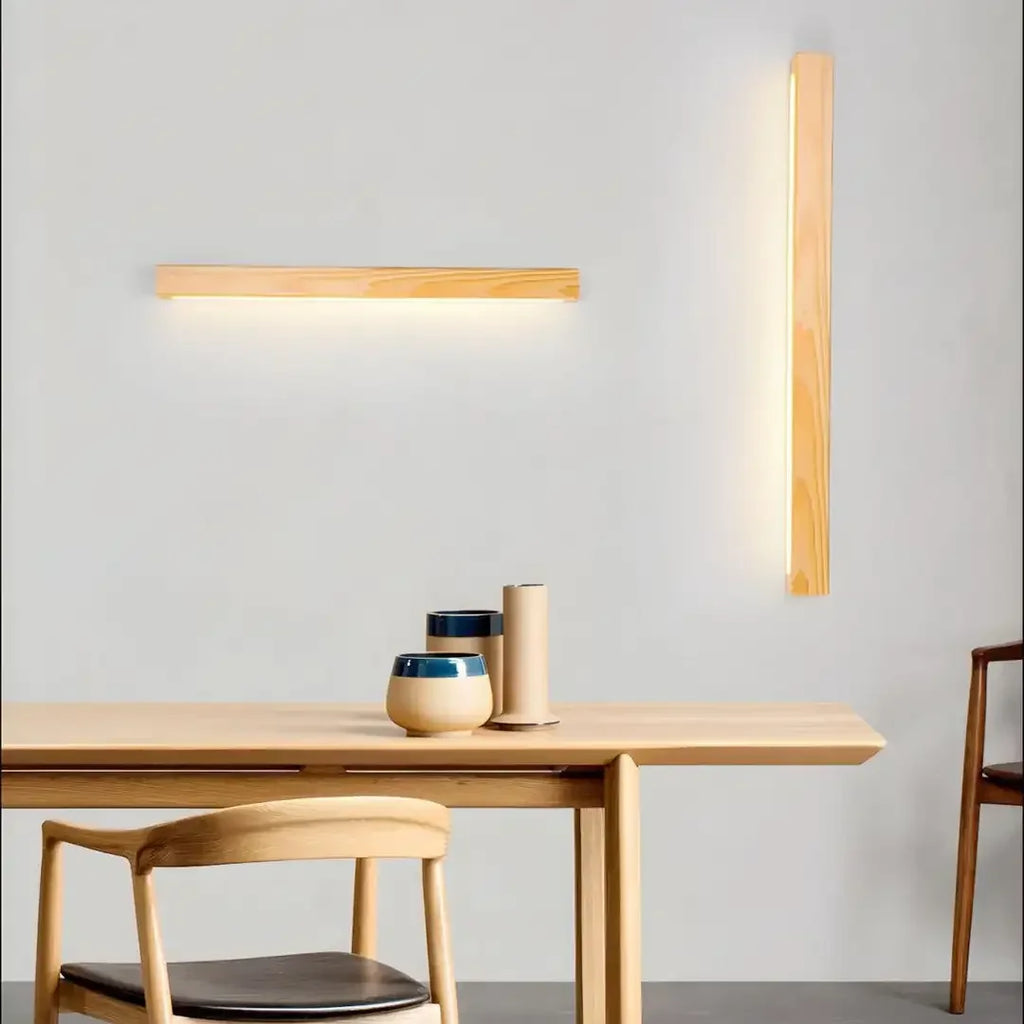 Applique murale en tasseaux de bois style japonais MAISU - Lampe suspension longue et minimaliste pour salon, chambre, couloir et décoration d'intérieur