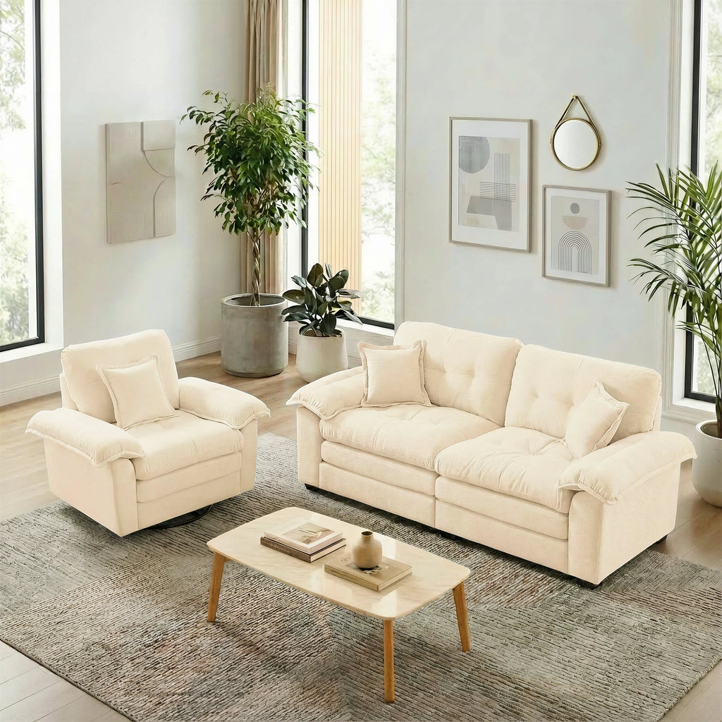 Ensemble canapé en chenille avec mousse à mémoire de forme, fauteuil