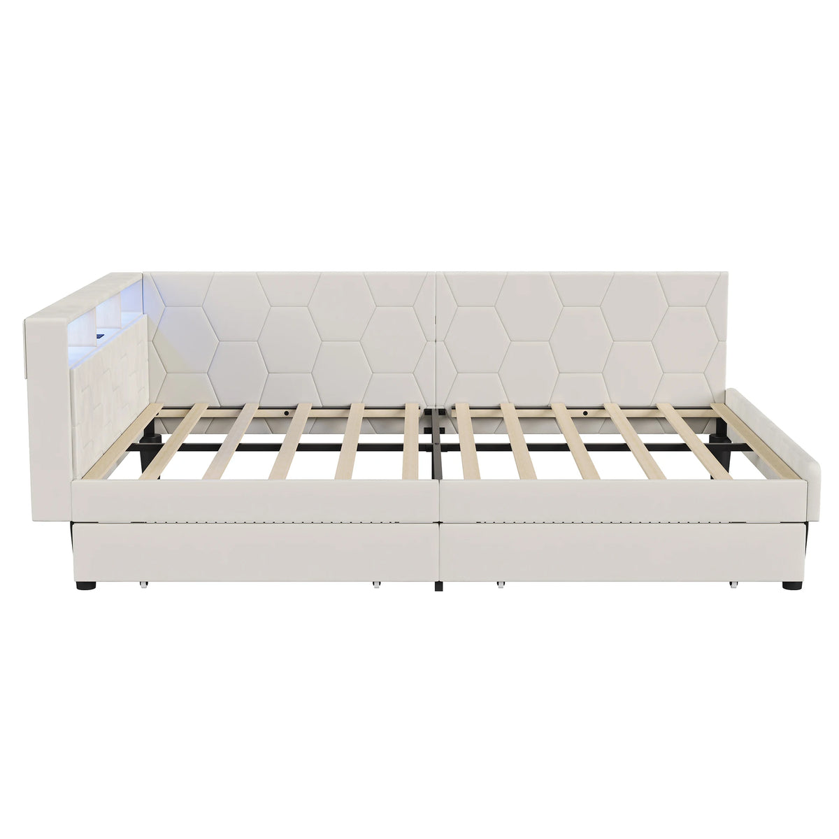 Lit banquette 140x200 cm, cadre de lit d'angle en velours beige