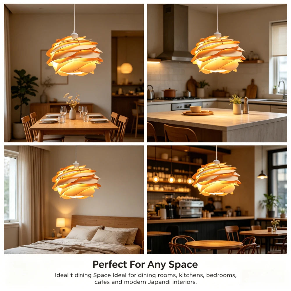Lustre de plafond moderne nordique en bois en forme de pétale