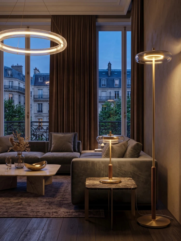 Lampadaire rétro moderne en verre et métal doré de luxe - Design artistique en forme de champignon pour salon, chambre, chevet et bureau, lampe de table