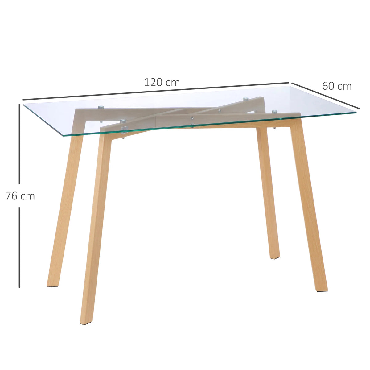 Table à manger pour 4 personnes 120x60x76cm table de cuisine moderne rectangulaire plateau en verre trempé pieds en acier transparent