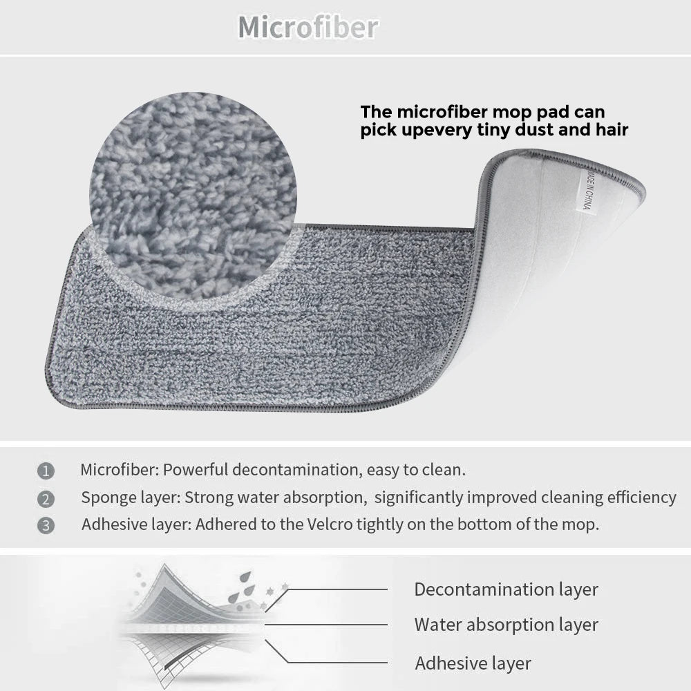 Balai serpillière plat avec spray rotatif à 360° et patins en microfibre