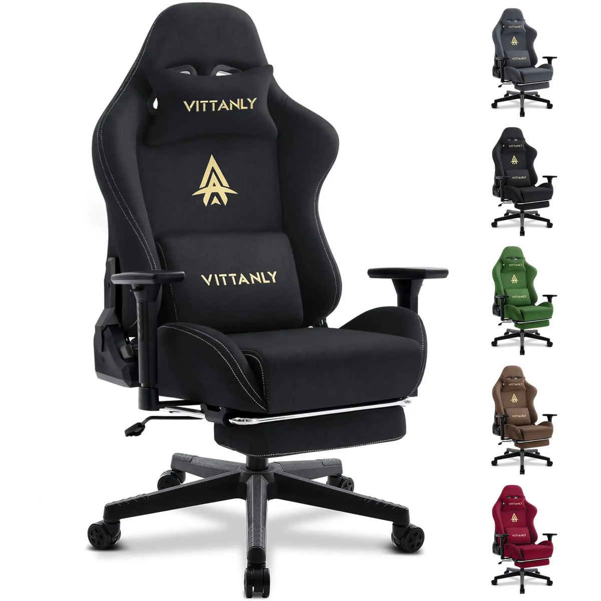 Fauteuil de jeu et de bureau respirant Vittanly, chaise de bureau en tissu de haute qualité, ajustable et pivotante avec repose-pieds