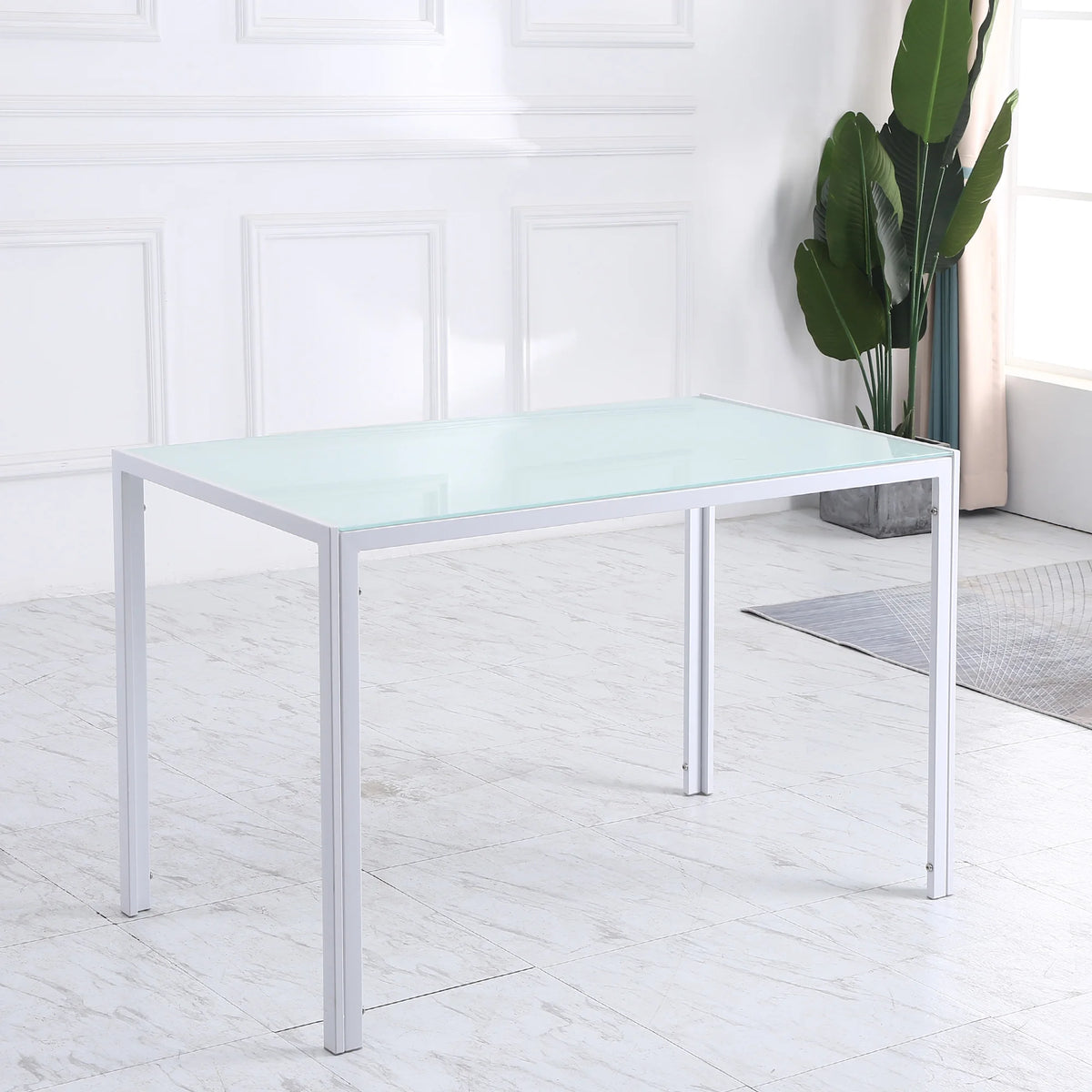 Table à manger rectangulaire pour 4 personnes, 120 x 60 x 75 cm, table de cuisine avec plateau en verre trempé