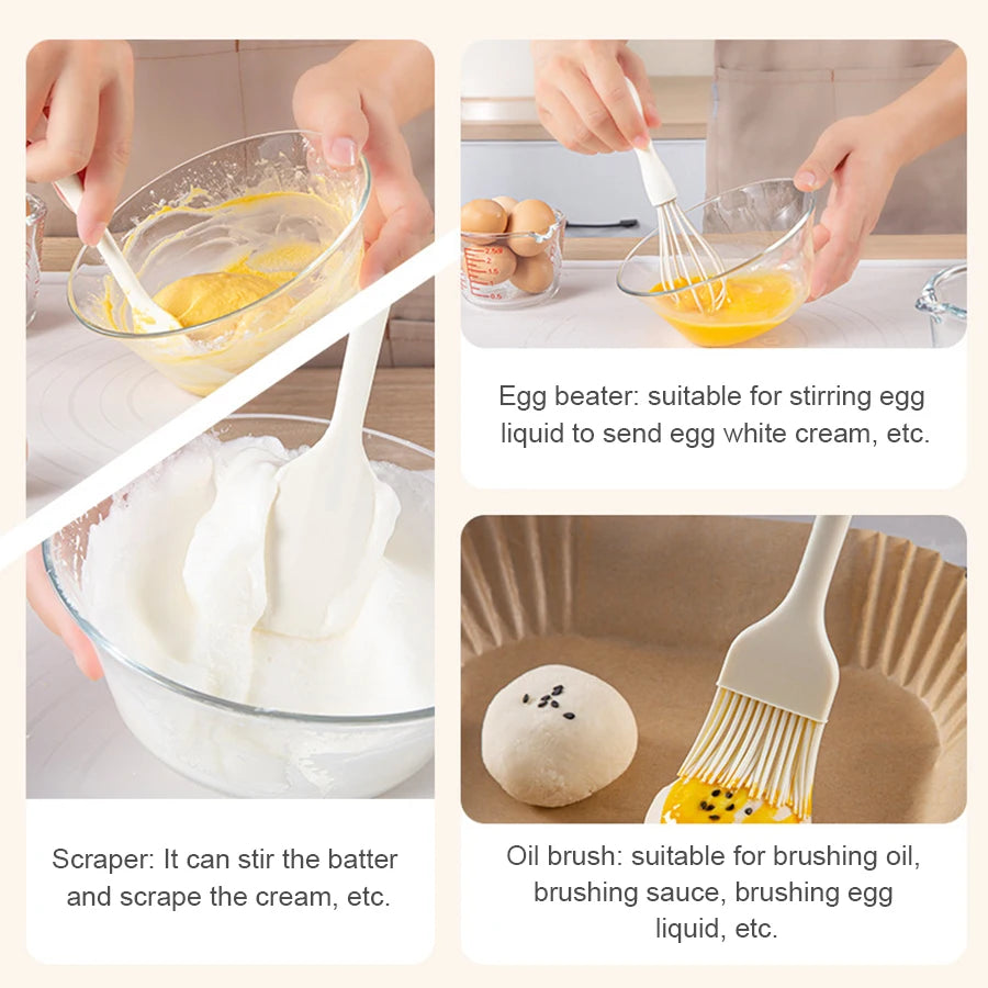 Ensemble de pâtisserie en silicone - Spatule et raclette pour crème à gâteau, fouet à œufs, pinceau à huile pour barbecue - Gadgets et ustensiles de cuisine