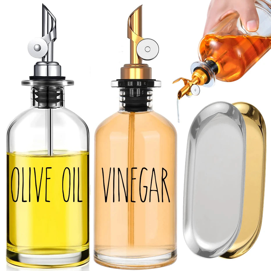 outeille distributeur d'huile d'olive en verre avec bec verseur en métal, distributeur d'huile et vinaigre, bec verseur avec contrepoids, distributeur de sirop de café avec plateau