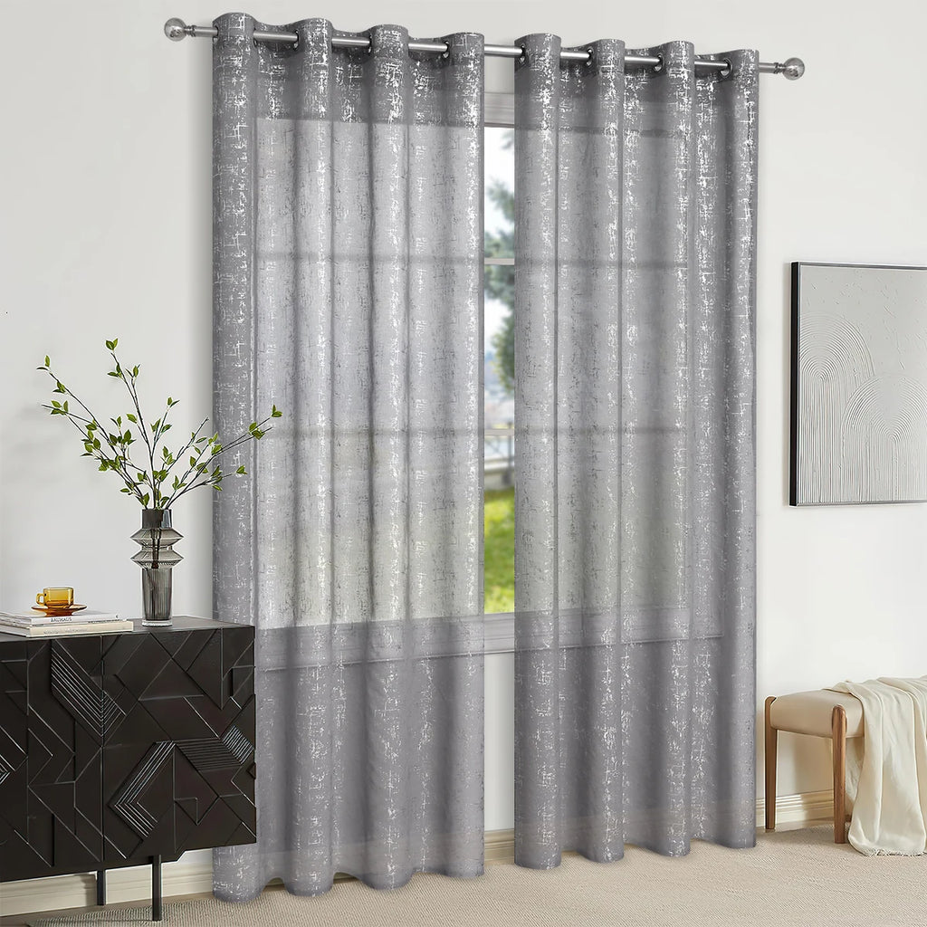 Rideau pare-soleil demi-occultant à œillets avec impression argentée à chaud (1 pièce), décoration de rideaux pour salon et chambre
