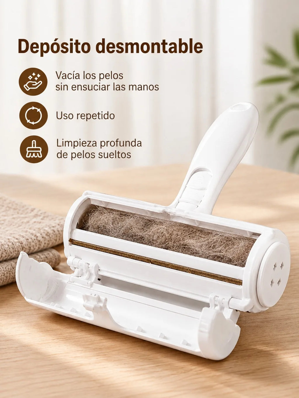 Reusable Pet Hair Remover Roller with Cleaning Storage Compartment, Dog and Cat Hair Removal Brush for Sofas, Carpets, Clothing and Car Seats, White Color