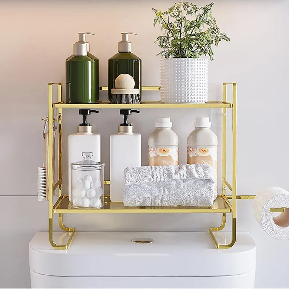 Étagère de Rangement 2 Niveaux au-dessus des Toilettes
