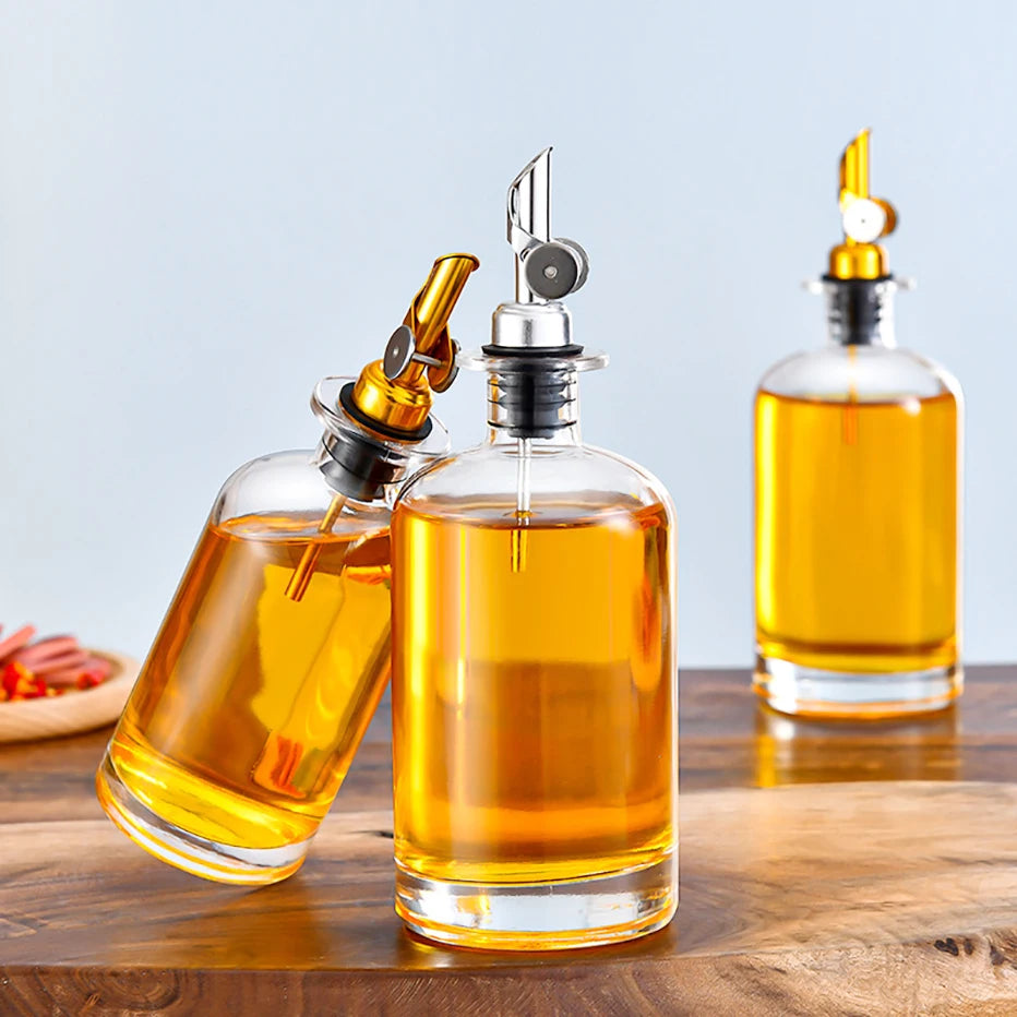 outeille distributeur d'huile d'olive en verre avec bec verseur en métal, distributeur d'huile et vinaigre, bec verseur avec contrepoids, distributeur de sirop de café avec plateau