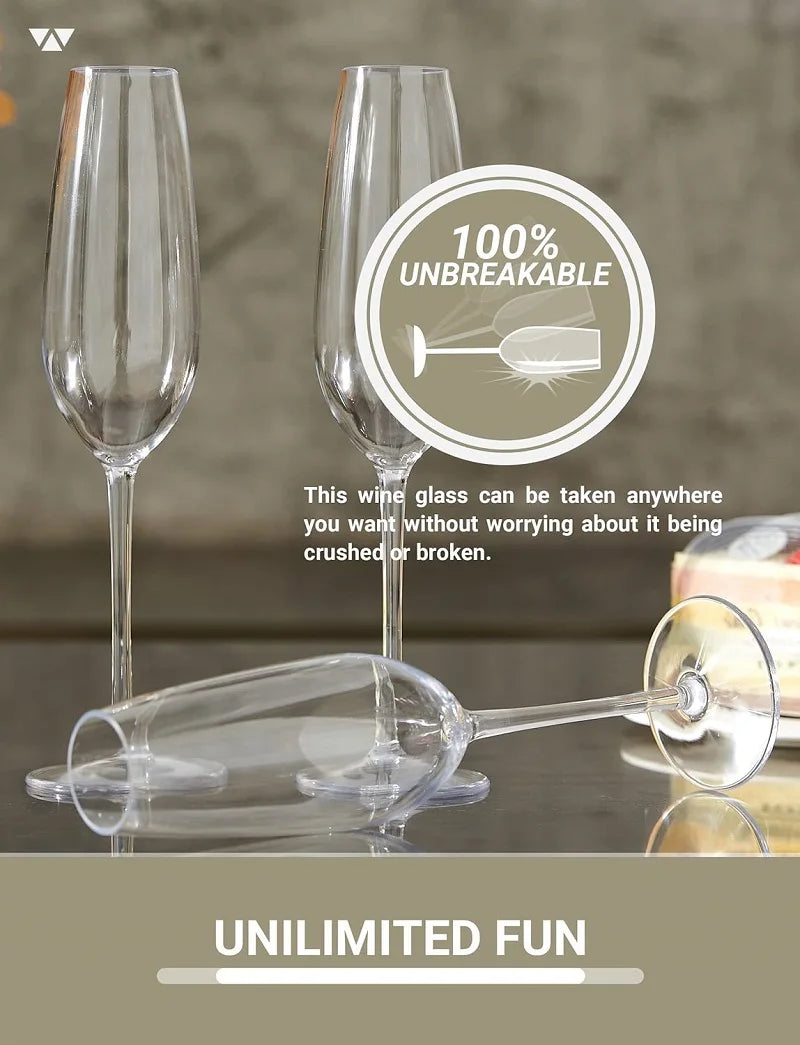 Lot de 2/4 flûtes à champagne incassables MICHLEY - Verres à vin pétillant en plastique Tritan pour mariage, fête, pique-nique et bar