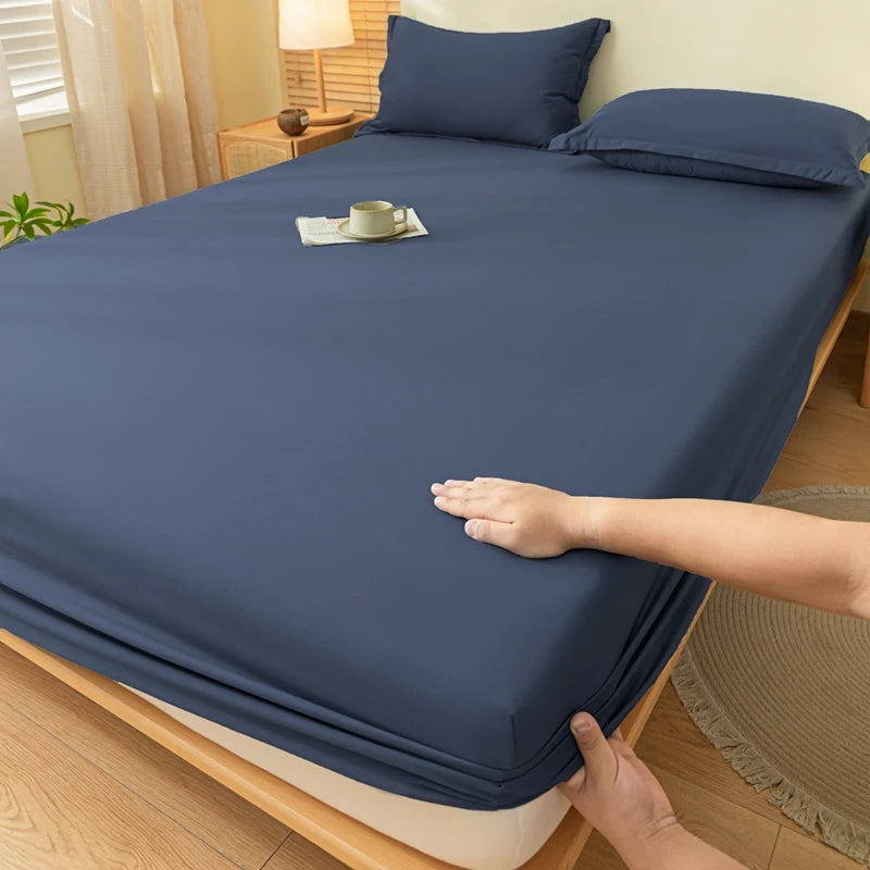 Drap-housse uni en tissu brossé doux pour la peau avec élastique