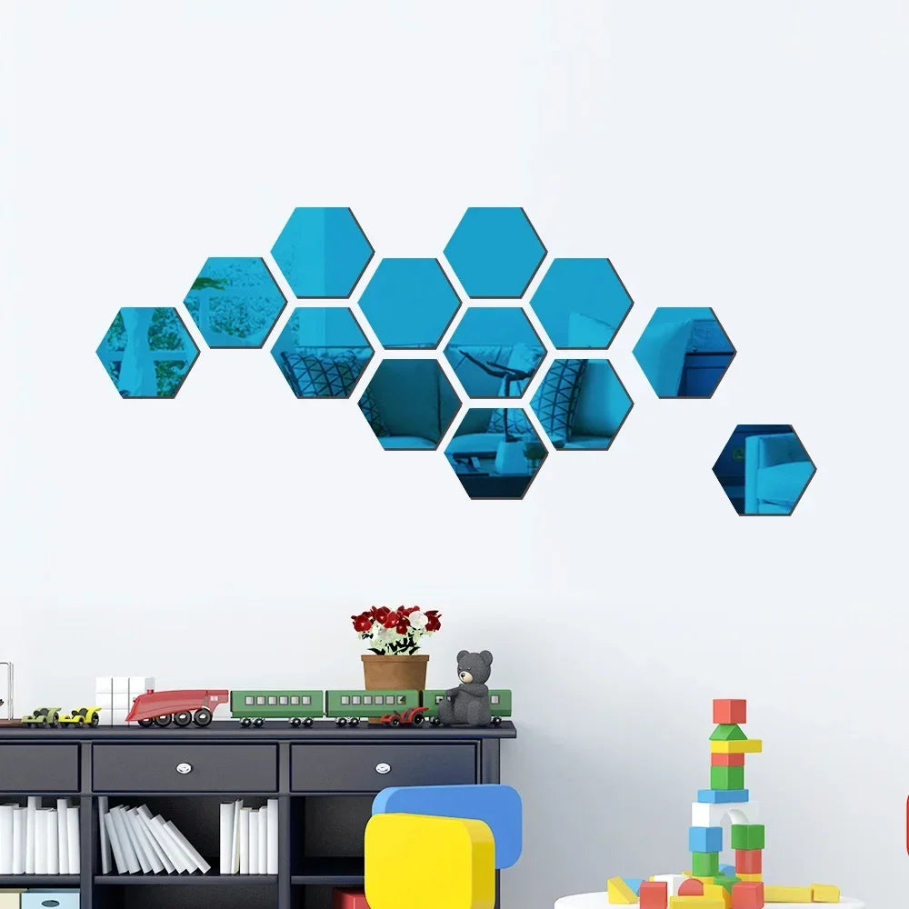 6/12pcs Acrylic Hexagonal Mirror DIY TV Background Wall Decoration Living Room Stickers Bedroom Bathroom Home Decoration