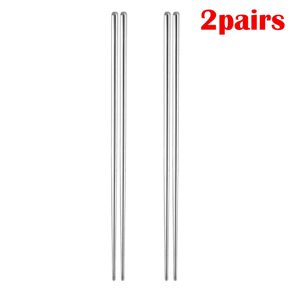 Stainless Steel Fork Spoon Long Handle Chopsticks Korean Style Thicken Dinnerware Tableware Non-slip Dessert Ice Cream Spoons