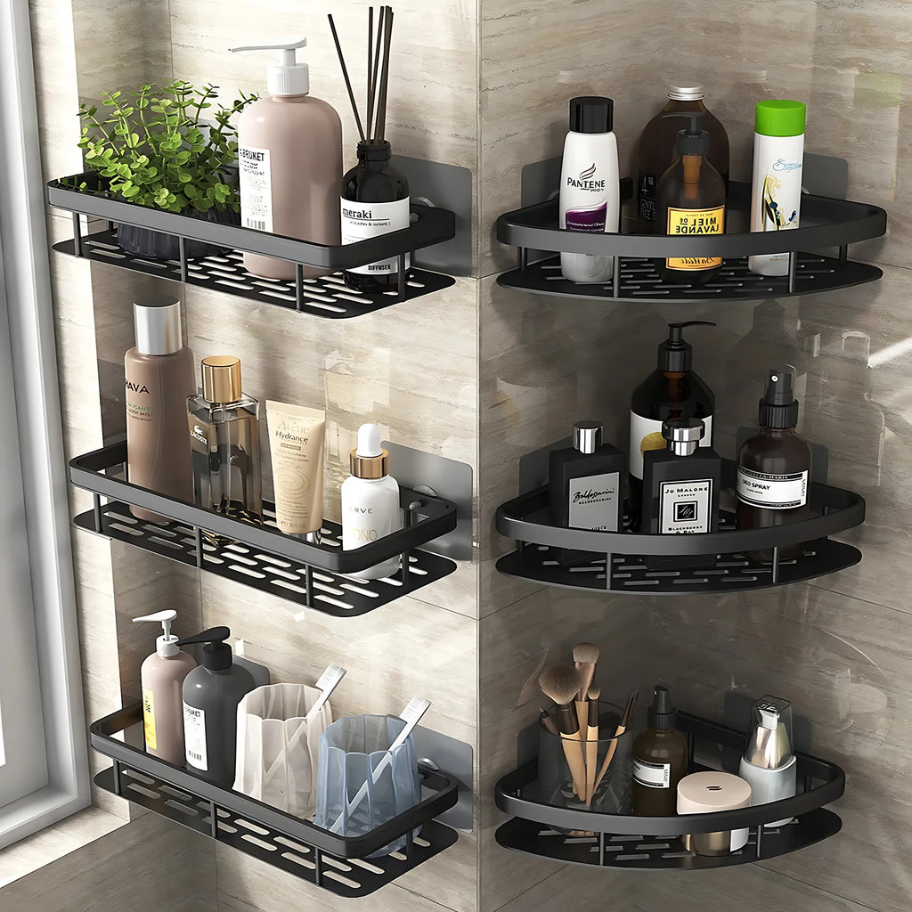 High Quality Wall Mounted Rectangular Rack Bathroom Storage Rack Towel Rack Wall Shower Shampoo Rack Drill Free Rack Tripod