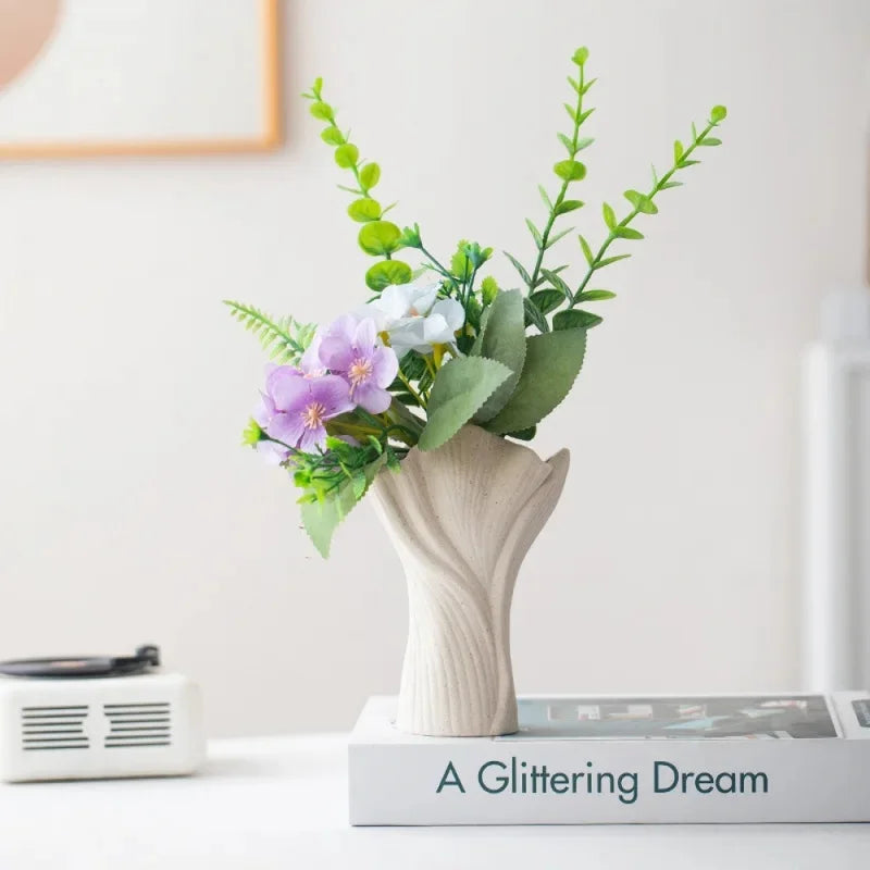 Modern Matte White Ceramic Vase, Elegant Retro Creative Flower Vase, Waterproof Floral Vase For Living Room Home Decor