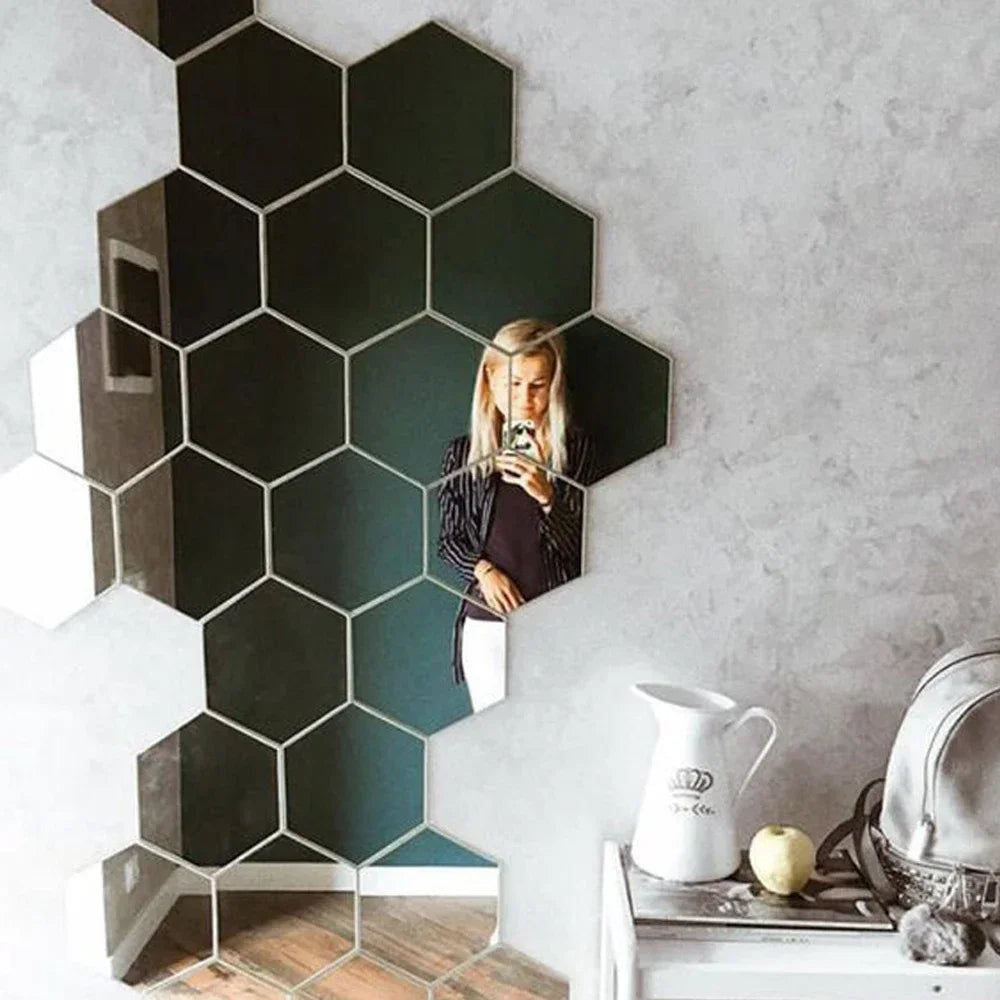 6/12pcs Acrylic Hexagonal Mirror DIY TV Background Wall Decoration Living Room Stickers Bedroom Bathroom Home Decoration