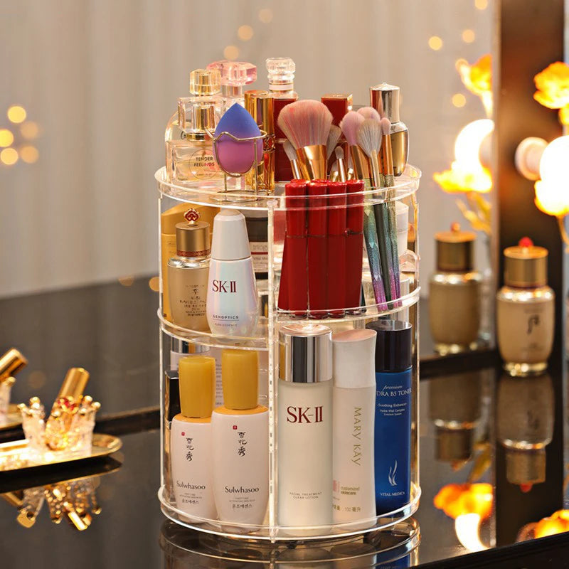 Rangement Cosmétiques Rotatif 360° avec Étagères Réglables