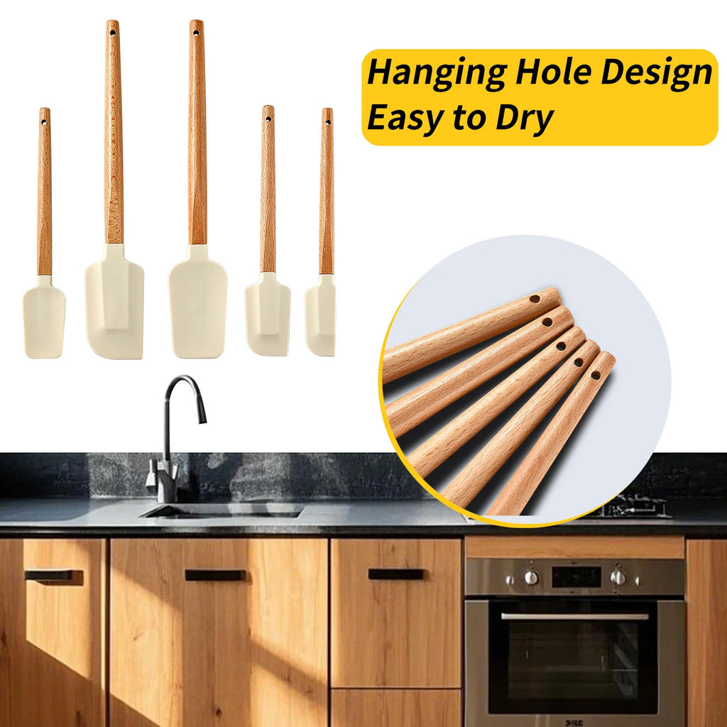 Silicone Scraper Scraper, Home Baking Wooden Handle Scraper, Cake Scraper, Cream Small Spatula Set