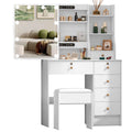 Ensemble coiffeuse blanche avec miroir coulissant à éclairage LED et tabouret - Table de maquillage avec tiroirs verrouillables et étagères de rangement, bureau pour cosmétiques de chambre