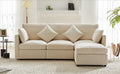 Canapé d'angle panoramique modulable et convertible moderne vert, canapé d'appoint grand confort avec pouf indépendant amovible et 4 coussins en tissu chenille doux pour salon d'appartement