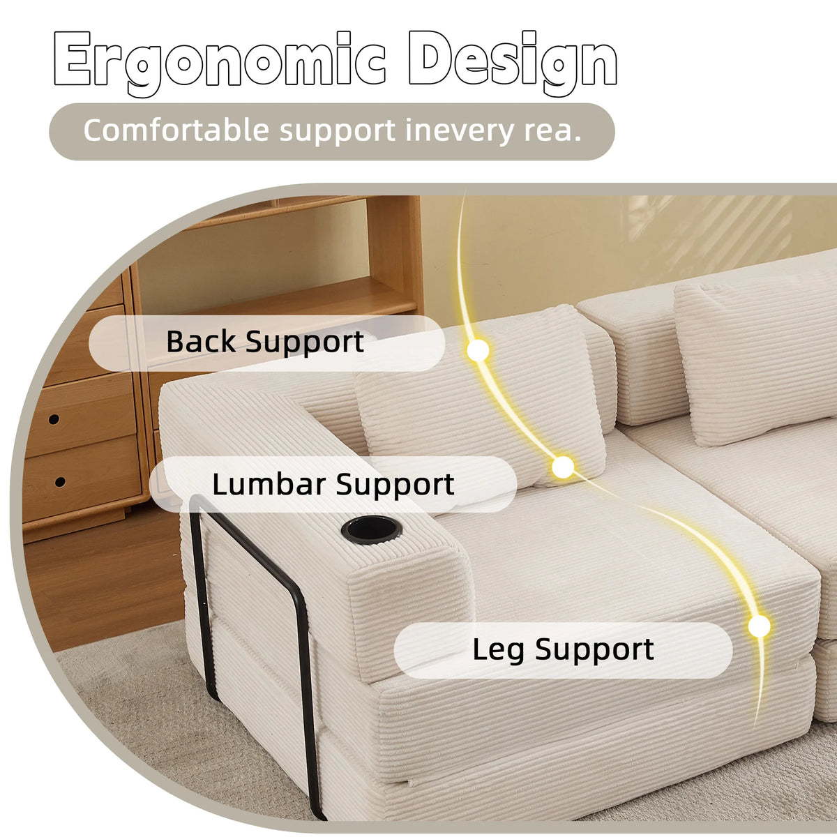Canapé modulable d'angle avec porte-gobelets, canapé convertible modulable en velours côtelé, canapé relax gain de place sans montage pour salon, dortoir, bureau, jeu vidéo, lecture, canapé d'angle multifonction