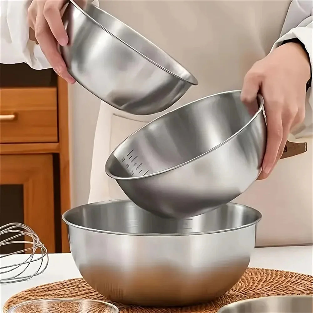 Set de 1 à 3 bols mélangeurs en acier inoxydable avec graduations internes - Saladiers et cul-de-poule grande capacité pour pâtisserie, cuisine et conservation - Accessoires de cuisine indispensables