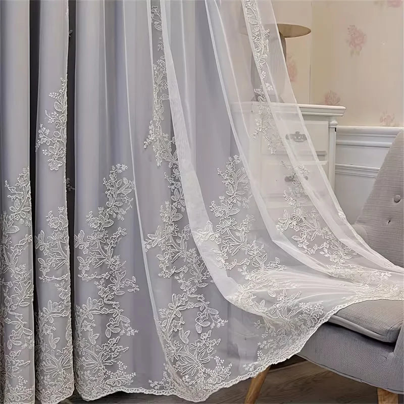 1 panneau de rideau double couche style européen 100% occultant et préserve l'intimité, avec voilage superposé et fond uni au design esthétique pour chambre et salon