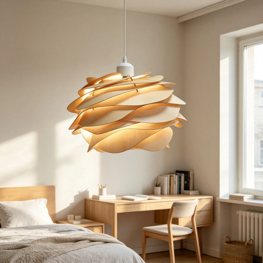 Lustre de plafond moderne nordique en bois en forme de pétale