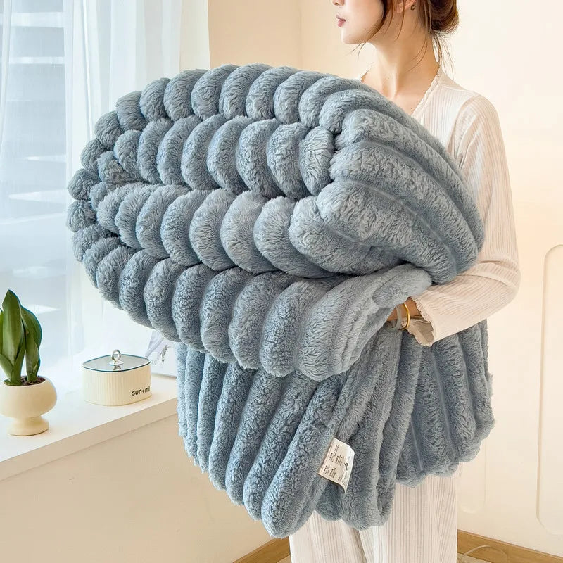 Couverture multifonctionnelle en flanelle à larges rayures épaisses